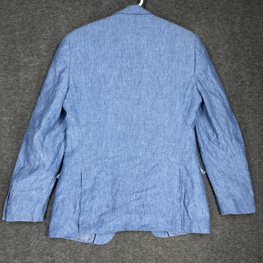 100% Linen Blazer Jacket Men's 38L Blue Slim Fit Bar III Beach Wedding Summer